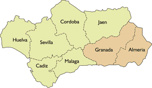Map showing regions of Andalucia