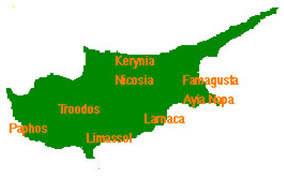 Cyprus map showing Larnaca